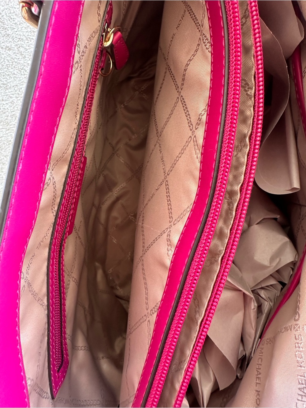 Michael Kors Brown Logo Tote with Pink Accents Voyager tote - Picture 9 of 12